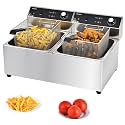 Commercial Deep Fryer with Basket, 3400w 19.7Qt Oil Tank/ 8.9Qt Basket x 2, 0.6mm Thickened Stainless Steel Countertop Electric Fryer for Home Use, Oil Fryer with Double Overheat Protection