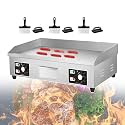 Commercial Electric Griddle & Electric Flat Top Grill & Stainless Steel Pancake Maker with 3 Cleaning Shovel and 3 Cleaning Brush, Dual Temperature Control Knob: 50°C-300,3500W
