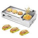 Commercial Electric Griddle & Indoor Flat Top Grill with Deep Fryer - Versatile Countertop Cooking for Breakfast, Lunch & Dinner - Perfect for Home & Restaurant Use