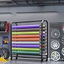 Commercial Fabric Roll Storage Rack with Adjustable Rod Brakeable Wheels, Movable Heavy Duty Steel Display Rack for Fabric Roll/Wallpaper/Tablecloth/Wrapper Organizer (18 Rods)