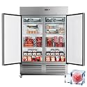 Commercial Freezer 2 Door Upright Freezers, 49 Cu.ft for Restaurant Kitchen Bar Garage, 54"W Stainless Steel Reach-in with 8 Adjustable Shelves, Temp Control -8℉ ~ -1℉, ETL and DOE Approved