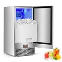 Commercial Ice Maker Machine 120 LBS/24H, 60 LBS Cold Preservation Bin for 4-6 H, Freestanding Undercounter Ice Maker Stainless Steel, 40 Ice Trays Built-in Ice Machine for Restaurant Bar Kitchen Cafe