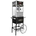 Commercial Popcorn Machine 20OZ with Cart - Stainless Steel Kettle Popper with Wheels, Warming Deck &amp; Tempered Glass, for Business, School, Corporate, Institutional, Theater, Home Use, Black