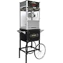Commercial Popcorn Machine 22OZ with Cart - Stainless Steel Kettle Popper with Wheels, Warming Deck &amp; Tempered Glass, for Business, School, Corporate, Institutional, Theater, Home Use, Black