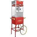 Commercial Popcorn Machine 22OZ with Cart - Stainless Steel Kettle Popper with Wheels, Warming Deck &amp; Tempered Glass, for Business, School, Corporate, Institutional, Theater, Home Use, Red