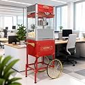 Commercial Popcorn Machine 24OZ with Cart - Stainless Steel Kettle Popper with Wheels, Warming Deck &amp; Tempered Glass, for Business, School, Corporate, Institutional, Theater, Home Use, Red