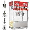 Commercial Popcorn Machine With 36 OZ - Tabletop Popcorn Maker Machine with Stainless Steel Kettle, 3-Switch Control, Removable Crumb Tray, for Home, Theater, Parties, Office, School, Business, Red