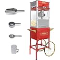 Commercial Popcorn Machine with Cart 28oz - Vintage Style Movie Theater Popper with Stainless Steel Kettle, Wheels, Tempered Glass &amp; Warming Drawer, for Home, Parties, Events and Office Use, Red