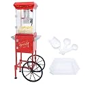Commercial Popcorn Machine with Cart &amp; 8 Oz Pot, Stainless Steel Vintage Style Popcorn Maker with Wheels, Lockers &amp; Oil Spoon for Home Theater, Parties, Business