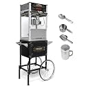 Commercial Popcorn Maker with Cart &amp; 20oz Kettle, 1440W Vintage Popcorn Machine on Wheels with Tempered Glass &amp; Warming Deck for Theater, Business, Home Party Events, Black