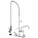 Commercial Wall Mount Kitchen Faucet with Pull Down Pre-Rinse Sprayer, Adjustable Swing Spout, Heavy-Duty Utility Sink Tap for Restaurant, Bar, 3 Compartment Sinks