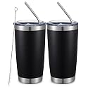 COMOOO 20oz Black Tumbler 4 Pack Stainless Steel Insulated Travel Mug with Lid and Straw Vacuum Double Wall Coffee Cup for Hot Beverage and Cold Drinks(Black, 4 Pack)