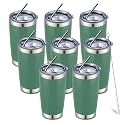 COMOOO 20oz Tumbler Bulk Double Wall Vacuum Insulated Travel Mug, Stainless Steel Tumbler with Lid and Straw Durable Powder Coated Insulated Coffee Cup for Cold &amp; Hot Drinks (Army Green, 4 Pack