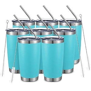 comooo 20oz tumbler bulk double wall vacuum insulated travel mug stainless steel tumbler with lid and straw durable powder coated insulated coffee cup for cold amp hot drinks army green 4 pack