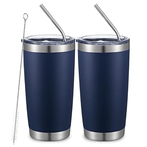 comooo 20oz double wall vacuum insulated travel mug bulk stainless steel tumbler with lid and straw durable powder coated insulated coffee cup for cold amp hot drinks navy 12 pack