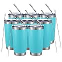 COMOOO 20oz Tumbler Bulk Double Wall Vacuum Insulated Travel Mug, Stainless Steel Tumbler with Lid and Straw Durable Powder Coated Insulated Coffee Cup for Cold &amp; Hot Drinks (Army Green, 4 Pack