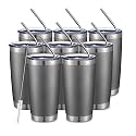 COMOOO 20oz/8Pack Double Wall Vacuum Insulated Travel Mug, Stainless Steel Tumbler with Lid, Durable Powder Coated Insulated Coffee Cup for Cold &amp; Hot Drinks (Cold Grey, 8 Pack)