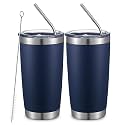 COMOOO 20oz Double Wall Vacuum Insulated Travel Mug Bulk Stainless Steel Tumbler with Lid and Straw Durable Powder Coated Insulated Coffee Cup for Cold &amp; Hot Drinks (Navy, 12 pack