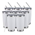 COMOOO 20oz/8Pack Double Wall Vacuum Insulated Travel Mug, Stainless Steel Tumbler with Lid, Durable Powder Coated Insulated Coffee Cup for Cold &amp; Hot Drinks (White, 8 Pack)