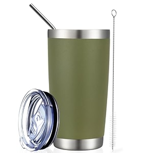 comooo 20oz tumbler bulk double wall vacuum insulated travel mug stainless steel tumbler with lid and straw durable powder coated insulated coffee cup for cold amp hot drinks army green 4 pack
