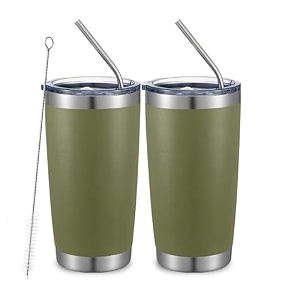 comooo 20oz tumbler bulk double wall vacuum insulated travel mug stainless steel tumbler with lid and straw durable powder coated insulated coffee cup for cold amp hot drinks army green 4 pack