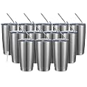 COMOOO 20oz Double Wall Vacuum Insulated Travel Mug, Stainless Steel Tumbler with Lid, Durable Powder Coated Insulated Coffee Cup for Cold &amp; Hot Drinks (silver，12 pack）