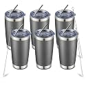 COMOOO 20oz Tumbler with Straw Stainless Steel Insulated Coffee Tumbler Cups Double Wall Vacuum Travel Coffee Mug with Splash Proof Sliding Lid for Hot Cold Drinks (Mix Color,12 Pack)