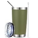 COMOOO 20oz Tumbler Bulk Double Wall Vacuum Insulated Travel Mug, Stainless Steel Tumbler with Lid and Straw Durable Powder Coated Insulated Coffee Cup for Cold &amp; Hot Drinks (Army Green, 4 Pack