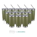 COMOOO 20oz Double Wall Vacuum Insulated Travel Mug, Stainless Steel Tumbler with Lid, Durable Powder Coated Insulated Coffee Cup for Cold &amp; Hot Drinks (army green，12 pack）