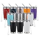 COMOOO 20oz Tumbler with Straw Stainless Steel Insulated Coffee Tumbler Cups Double Wall Vacuum Travel Coffee Mug with Splash Proof Sliding Lid for Hot Cold Drinks (Mix Color,12 Pack)