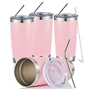COMOOO 20oz Tumbler Bulk Double Wall Vacuum Insulated Travel Mug, Stainless Steel Tumbler with Lid and Straw Durable Powder Coated Insulated Coffee Cup for Cold &amp; Hot Drinks (pink, 4 pack