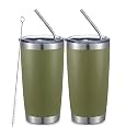 COMOOO 20oz Tumbler Bulk Double Wall Vacuum Insulated Travel Mug, Stainless Steel Tumbler with Lid and Straw Durable Powder Coated Insulated Coffee Cup for Cold &amp; Hot Drinks (Army Green, 4 Pack