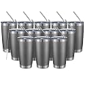 COMOOO 20oz Double Wall Vacuum Insulated Travel Mug, Stainless Steel Tumbler with Lid, Durable Powder Coated Insulated Coffee Cup for Cold &amp; Hot Drinks (cold grey，12 pack）
