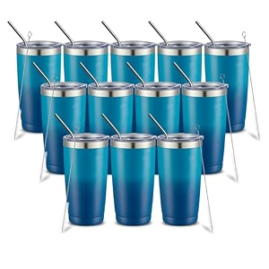 comooo 20oz tumbler bulk double wall vacuum insulated travel mug stainless steel tumbler with lid and straw durable powder coated insulated coffee cup for cold amp hot drinks army green 4 pack