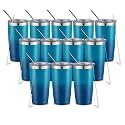 COMOOO 20oz Tumbler Bulk Double Wall Vacuum Insulated Travel Mug, Stainless Steel Tumbler with Lid and Straw Durable Powder Coated Insulated Coffee Cup for Cold &amp; Hot Drinks (Army Green, 4 Pack