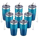 COMOOO 20oz Tumbler with Straw Stainless Steel Insulated Coffee Tumbler Cups Double Wall Vacuum Travel Coffee Mug with Splash Proof Sliding Lid for Hot Cold Drinks (Mix Color,12 Pack)