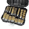 COMOWARE 100 Pcs Titanium Drill Bit Set - High Speed Steel for Steel, Wood, Plastic, Metal, Copper, Aluminum Alloy with Storage Case, 3/64"-3/8"