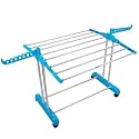 FERIO Compact Clothes Dryer Stand Stainless Steel Drying Racks for Balcony with Wheels 1 Tier Foldable Clothes Drying Stand for Home Clothes Drying (Blue)