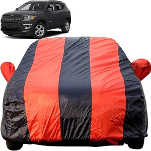 compass dustproof car cover with mirror pockets red blue stripes taffeta polystertriple stitched compatible with jeep compass car cover 2017 to 2022 compass car accessories
