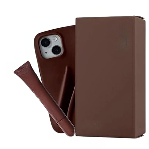 compatible with iphone 15 pro silicone phone case with built-in lip tint holder and 1 lipstick  soft slim cover for women amp girls  makeup slot back cover brown