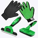 Complete Professional Pet Grooming Kit with Pet Hair Removal Tool brush Gloves, Self-Cleaning Slicker Brush, and Pro Grooming Dog Brush Deshedder Comb to Reduce Shedding (Green)