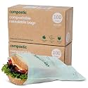Compostic Compostable Sandwich Bags XL, 200 Ct, Resealable Zip Food Storage