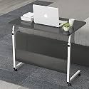 Computer Student Laptop Desk Height Adjustable Wooden Laptop Table Computer Standing Desk with Wheels (Black)