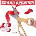 COMSIS Ribbon Cutting Ceremony Kit For Grand Opening Decorations 21" Elegant Gold Handled Giant Scissors 30ft Long 4" Wide Red Ribbon, 10ft Banner, 20 Red &amp; White Balloons, Banner Rope, Balloon Rope