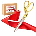 COMSIS Ribbon Cutting Scissors 10" Gold Handled Elegant Sharp Scissors &amp; 30 Feet Long 4" Wide Red Grand Opening Ribbon Complete Ribbon Cutting Ceremony Kit