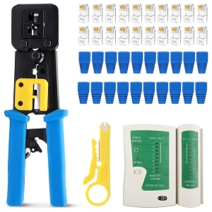 comtech cat5 cat5e cat6 rj45 crimping tool kit pass through ethernet cable crimper rj45 connectors 20 pcs boots 20pcs lan network cable tester wire cutterbootamp installation tools