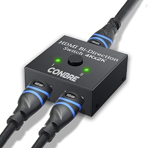 conbre hdx hdmi switch splitter 2 port bi-directional manual hdmi switch 2 in 1 out or 1 in 2 out splitter supports 4k 2k 3d full hd 1080p - 1 year warranty dual port