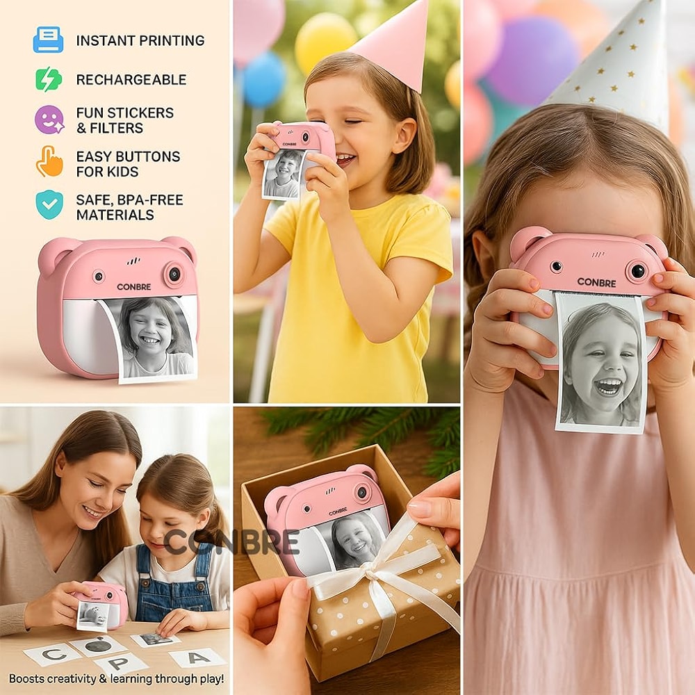 Conbre Mini Digital Camera Instant Print for Kids - Full HD Photo ...