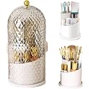 Concealed Toothbrush Holder, Makeup Brush Holder Organizer with Lid 360 Rotating Clear Dustproof for Dresser Tabletop Bathroom Countertop (White)