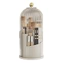 Concealed Toothbrush Holder, Makeup Brush Holder Organizer with Lid 360 Rotating Clear Dustproof for Dresser Tabletop Bathroom Countertop (White-A)
